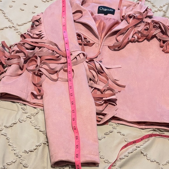 Chartou Women Casual Faux Leather  Motorcycle Fringe Cropped Jacket - Picture 6 of 10